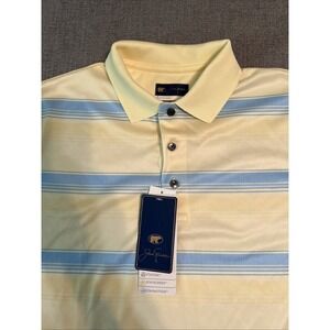 Jack Nicklaus Golf Polo Shirt StayDri Men's M Yellow Blue Striped UV Protection